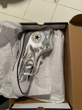 Converse High Top Sneakers - Metallic Silver and White